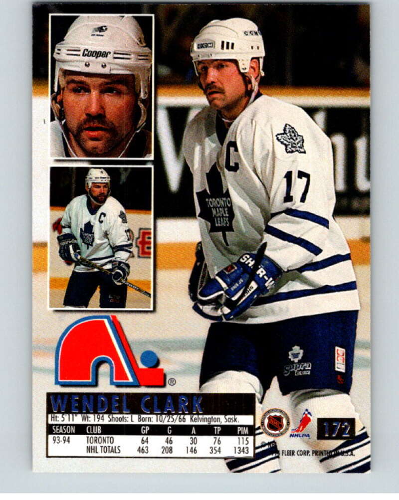 1994-95 Fleer Ultra #172 Wendel Clark Quebec Nordiques V90317 Image 2