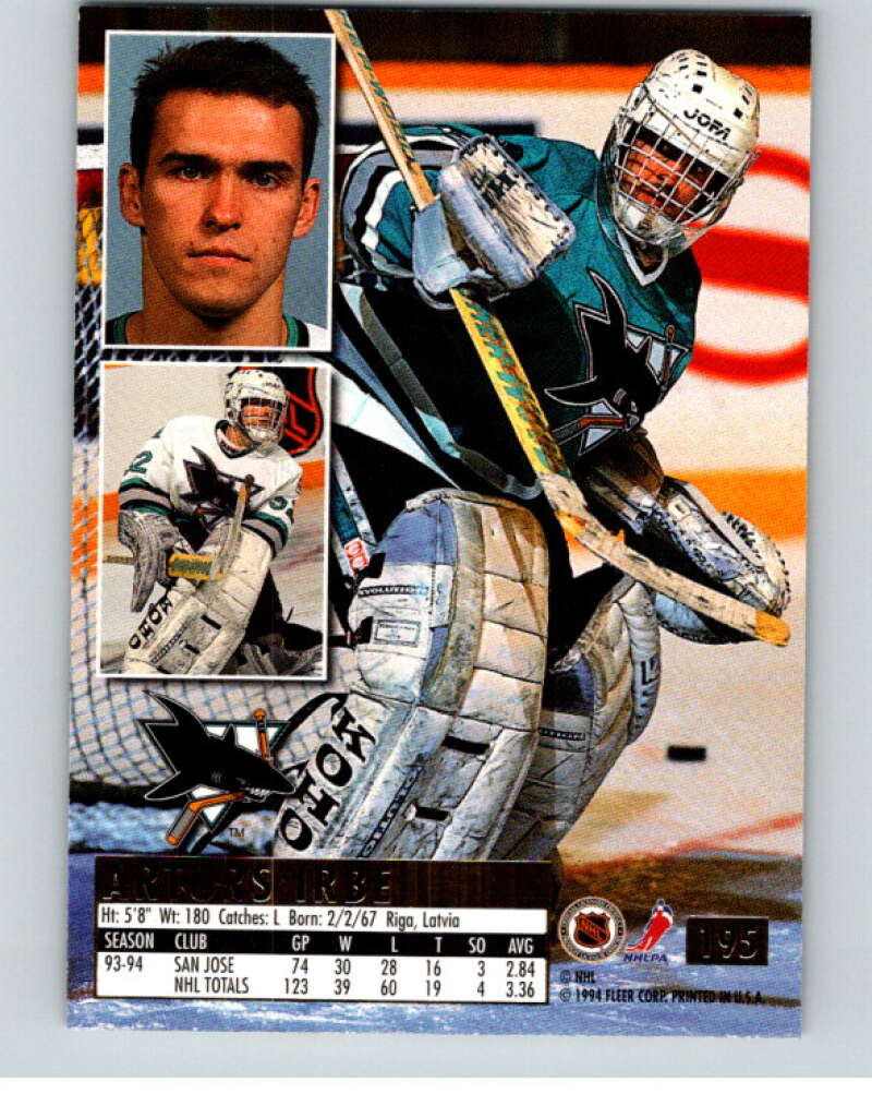 1994-95 Fleer Ultra #195 Arturs Irbe San Jose Sharks V90340 Image 2