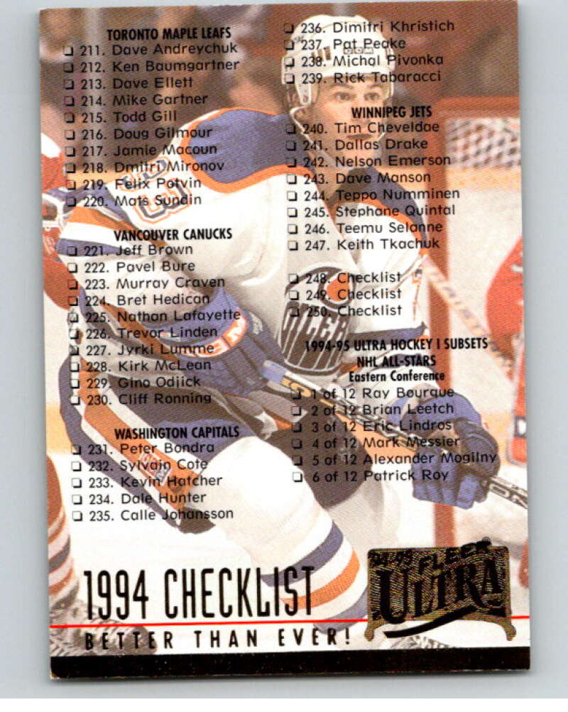 1994-95 Fleer Ultra #250 Checklist Edmonton Oilers V90395 Image 1
