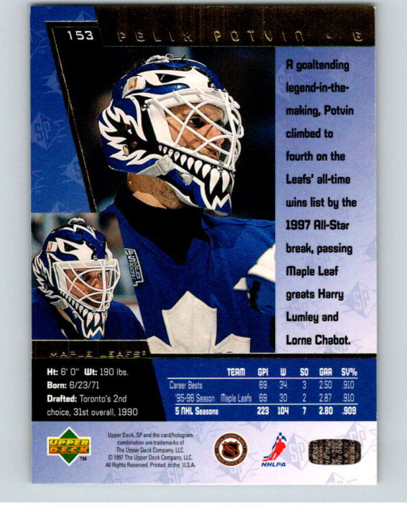 1996-97 SP Hockey #153 Felix Potvin Toronto Maple Leafs V91084 Image 2