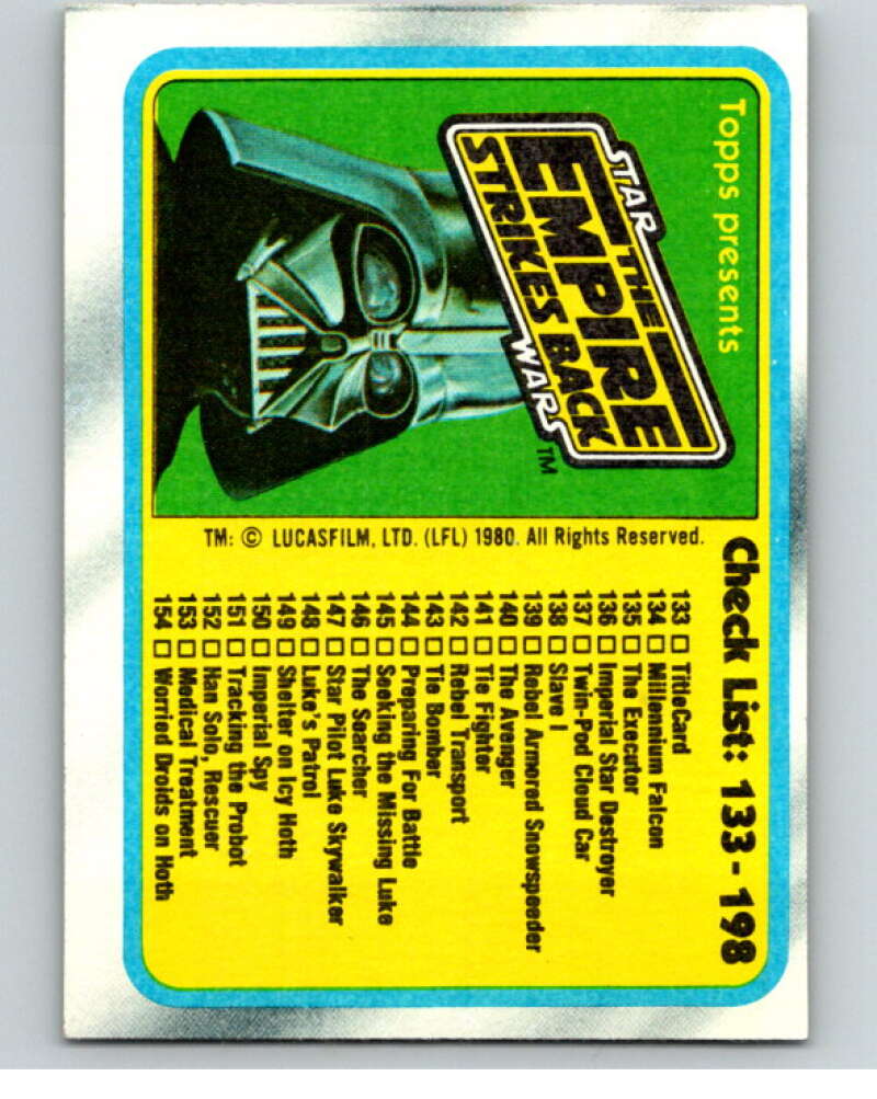1980 Topps The Empire Strikes Back #263 Checklist 133-198 V91402 Image 1