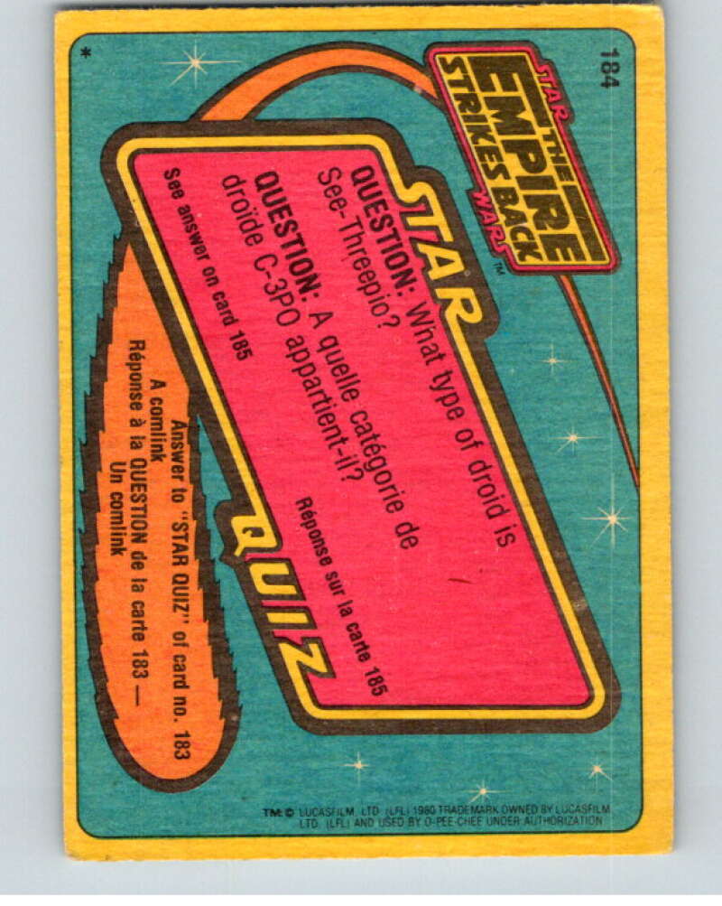 1980 OPC The Empire Strikes Back #185 Racing to the Falcon V91479 Image 2