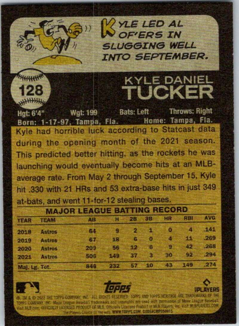 2022 Topps Heritage #128 Kyle Tucker Houston Astros V92010 Image 2