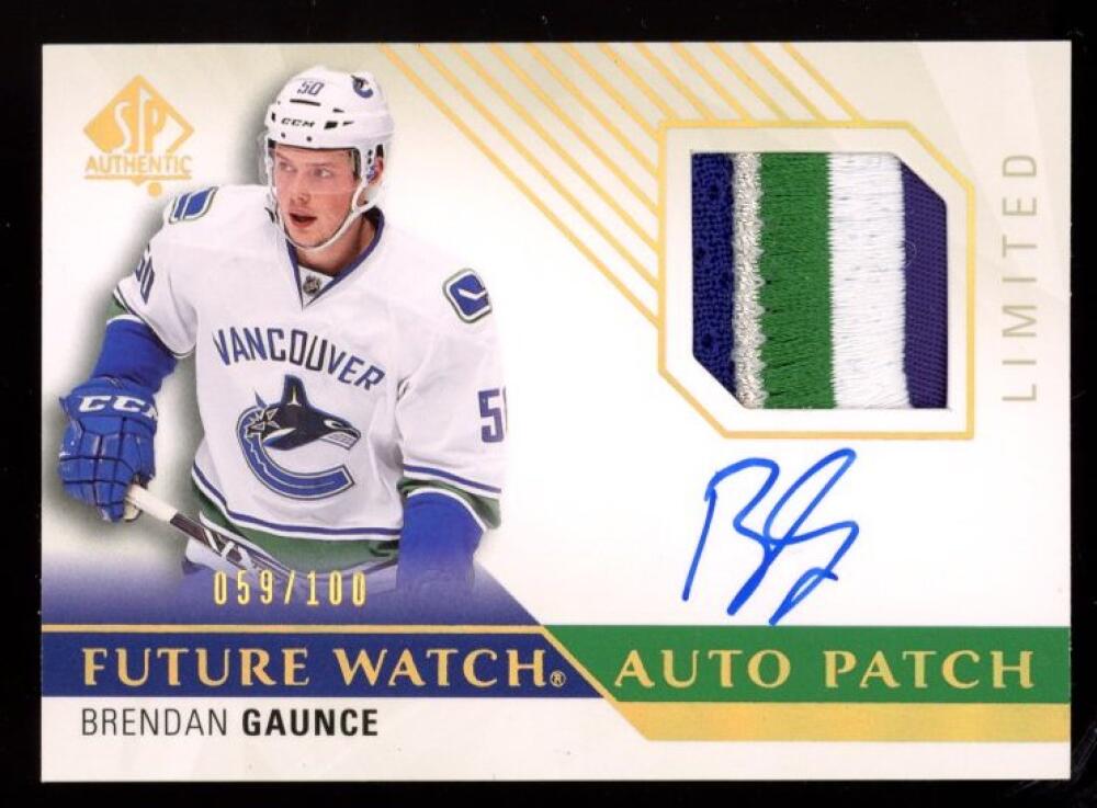 2015-16 UD SP Authentic Patch Auto RC Rookie 59/100 Brendan Gaunce V92893 Image 1