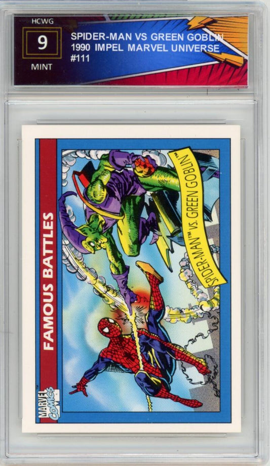 1990 Impel Marvel Universe #111 Spider-Man VS Green Goblin - Graded HCWG 9 Image 1