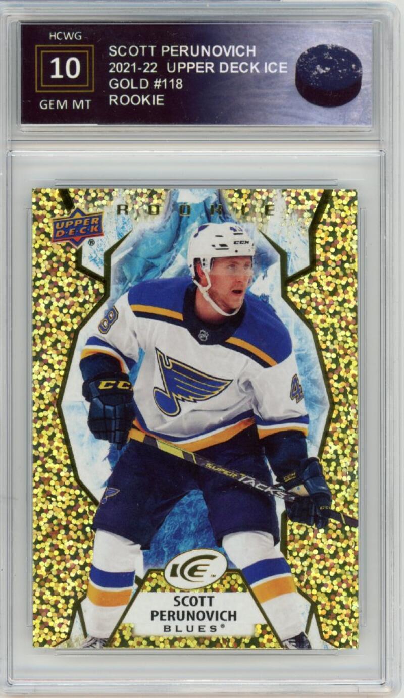 2021-22 Upper Deck Ice Gold #118 Scott Perunovich Rookie Graded Gem Mt HCWG 10 Image 1