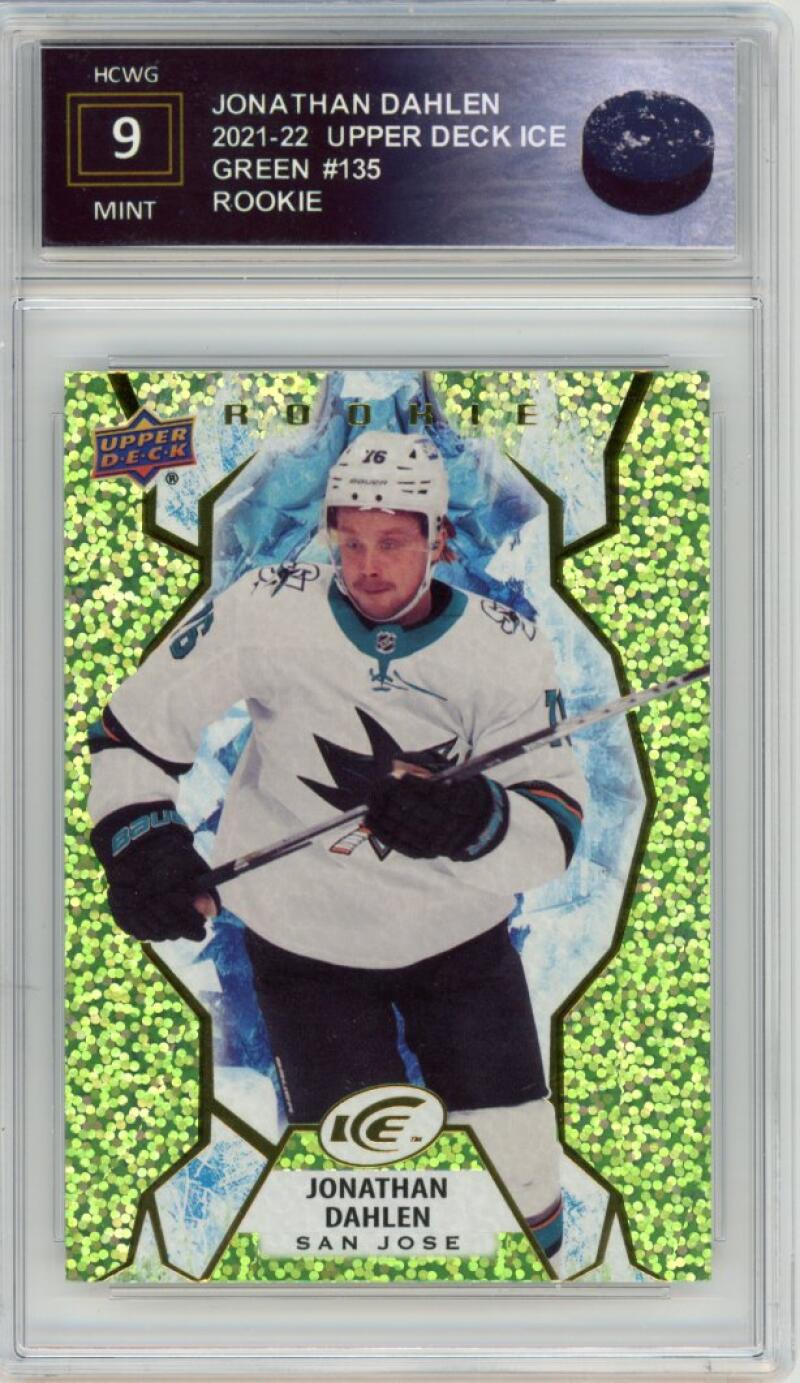 2021-22 Upper Deck Ice Green #135 Jonathan Dahlen Rookie Graded Mint HCWG 9 Image 1