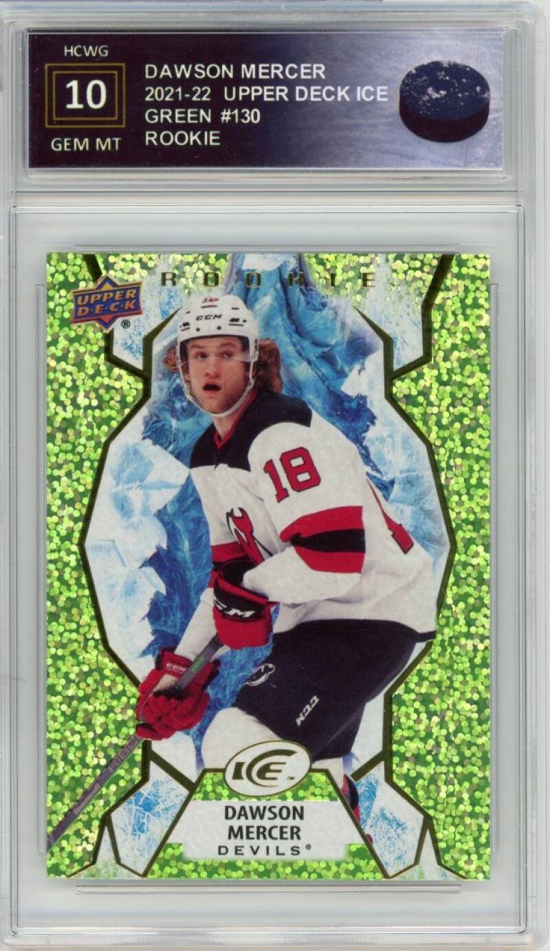 2021-22 Upper Deck Ice Green #130 Dawson Mercer Rookie Graded Gem Mt HCWG 10 Image 1