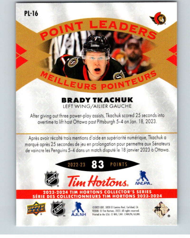 2023-24 UD Tim Hortons Point Leaders #PL-16 Brady Tkachuk Senators V96266 Image 2