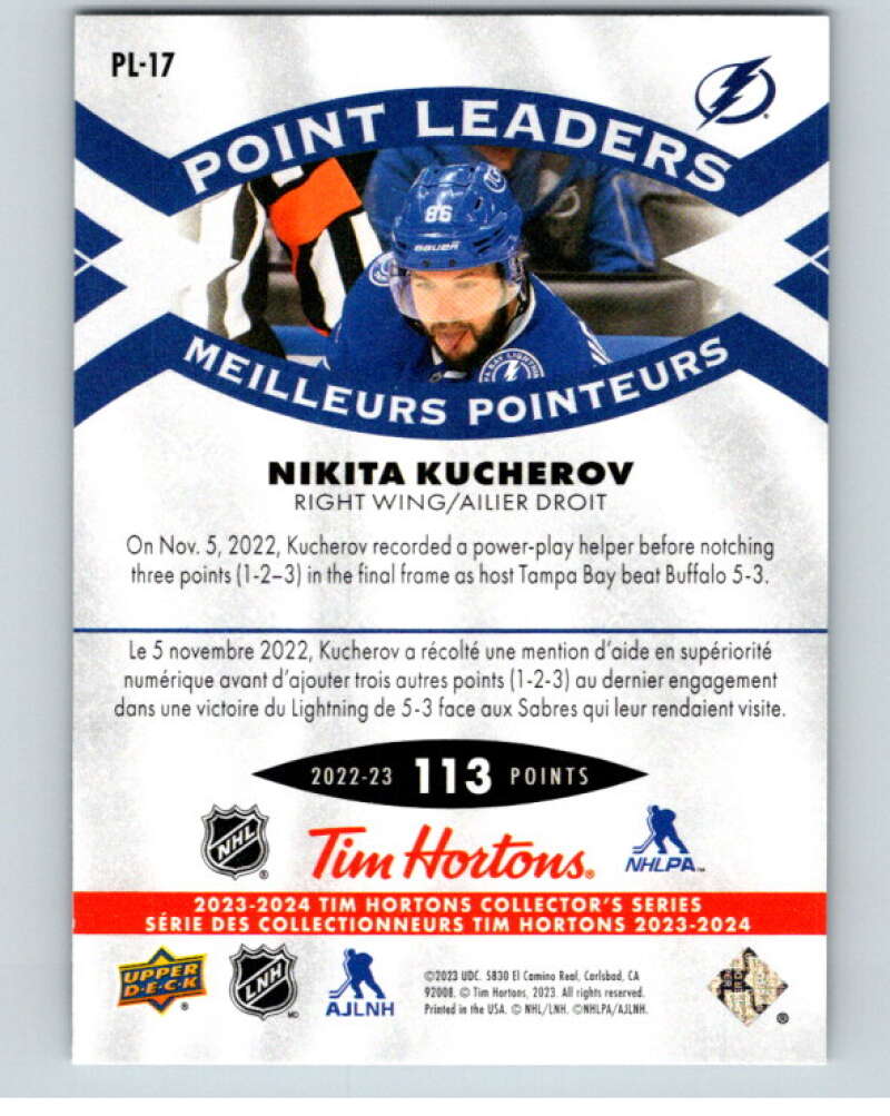 2023-24 UD Tim Hortons Point Leaders #PL-17 Nikita Kucherov Lightning V96269 Image 2