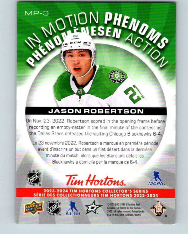 2023-24 UD Tim Hortons In Motion Phenoms #MP-3 Jason Robertson Stars V96272 Image 2