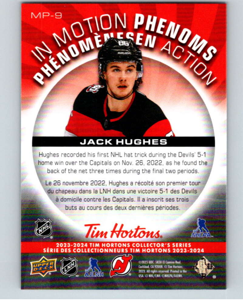 2023-24 UD Tim Hortons In Motion Phenoms #MP-9 Jack Hughes Devils V96278 Image 2