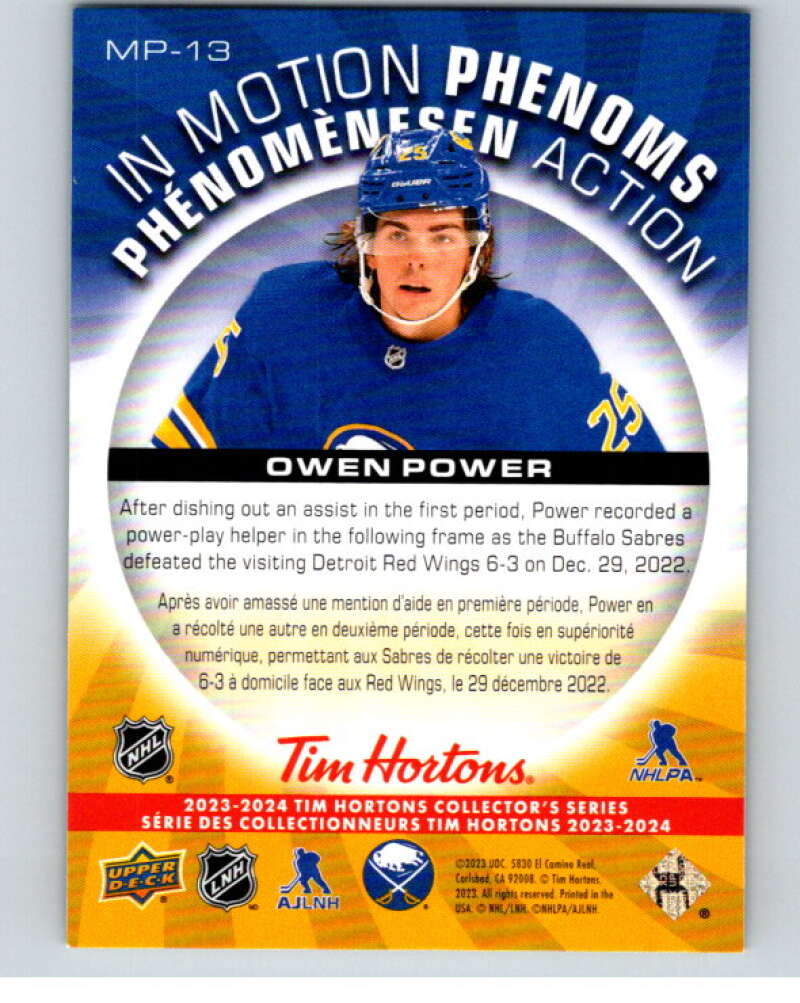 2023-24 UD Tim Hortons In Motion Phenoms #MP-13 Owen Power Sabres V96285 Image 2