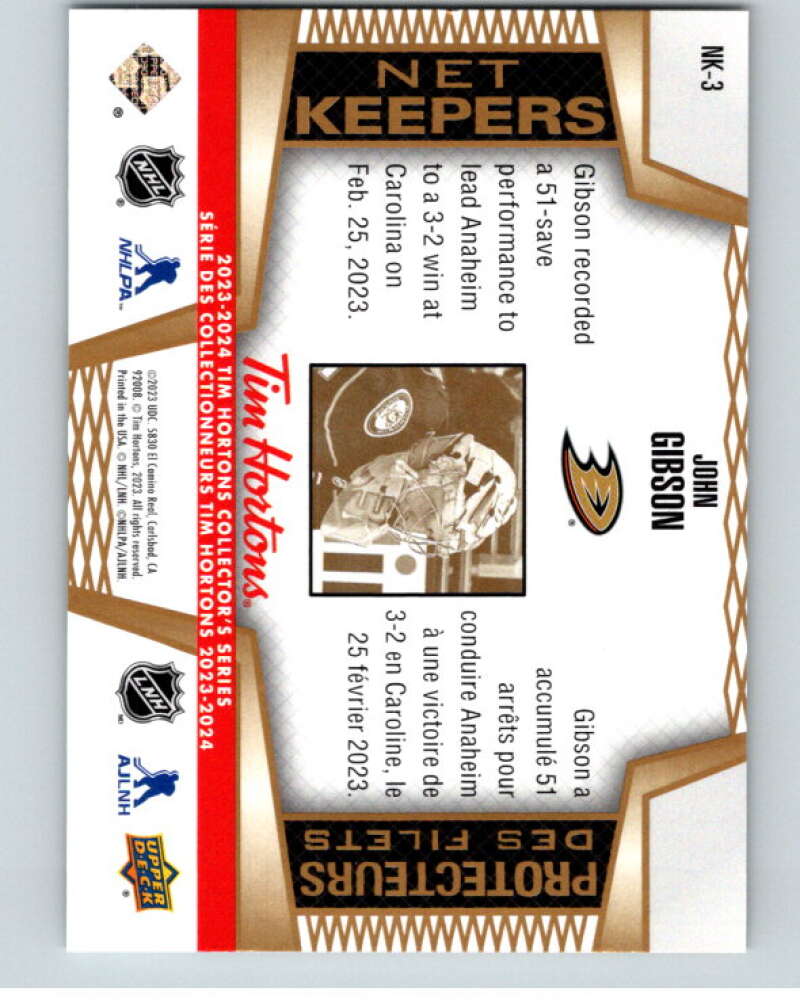 2023-24 UD Tim Hortons Net Keepers #NK-3 John Gibson Anaheim Ducks V96295 Image 2