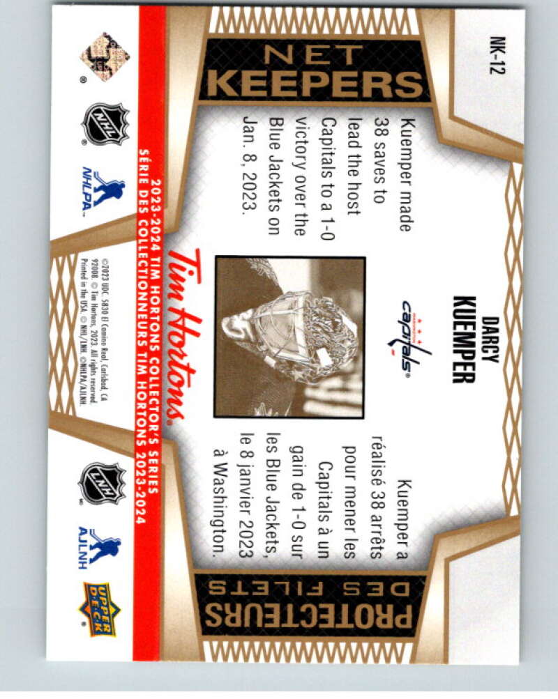 2023-24 UD Tim Hortons Net Keepers #NK-12 Darcy Kuemper Capitals V96304 Image 2