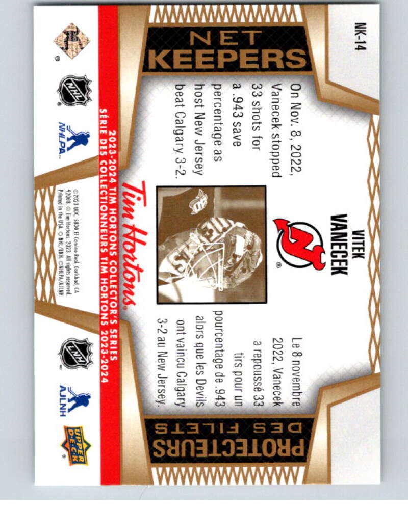 2023-24 UD Tim Hortons Net Keepers #NK-14 Vitek Vanecek Devils V96309 Image 2