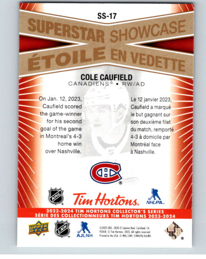 2023-24 UD Tim Hortons Superstar Showcase #SS-17 Cole Caufield Montreal V96357 Image 2