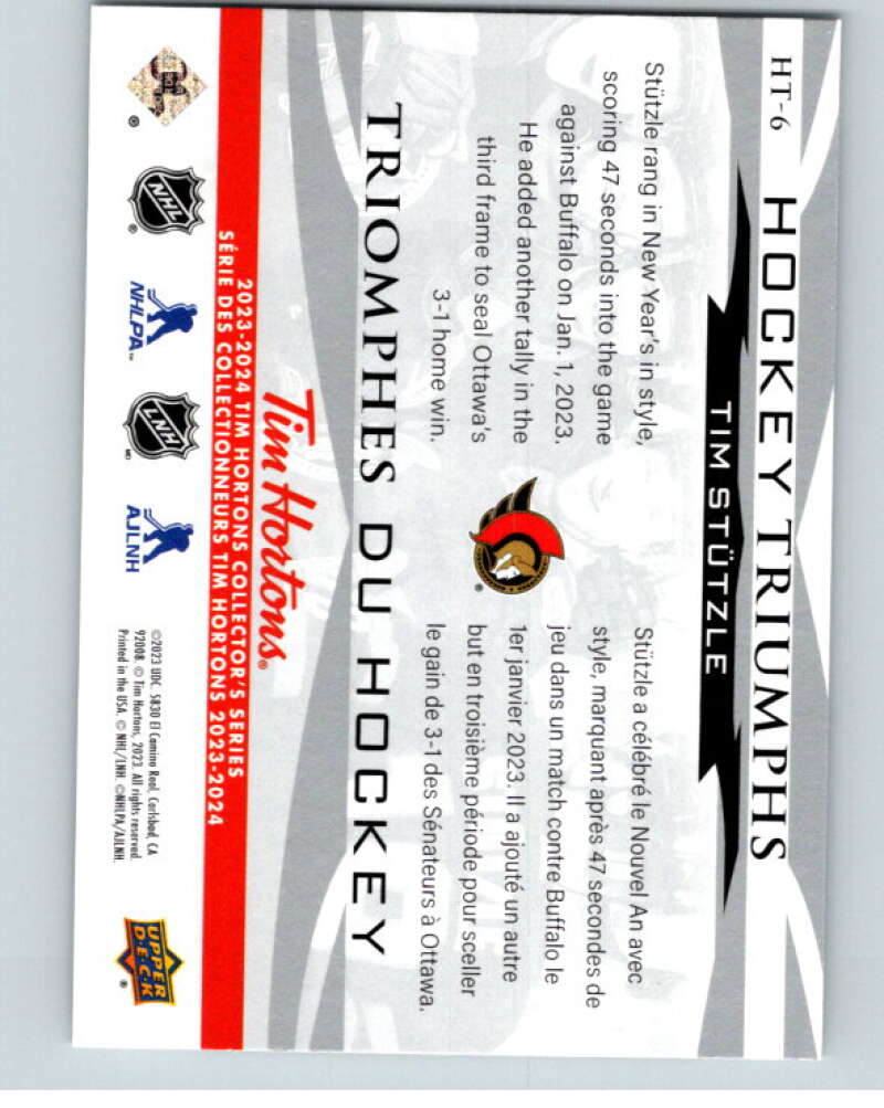 2023-24 UD Tim Hortons Hockey Triumphs #HT-6 Tim Stutzle Ottawa Senators V96376 Image 2