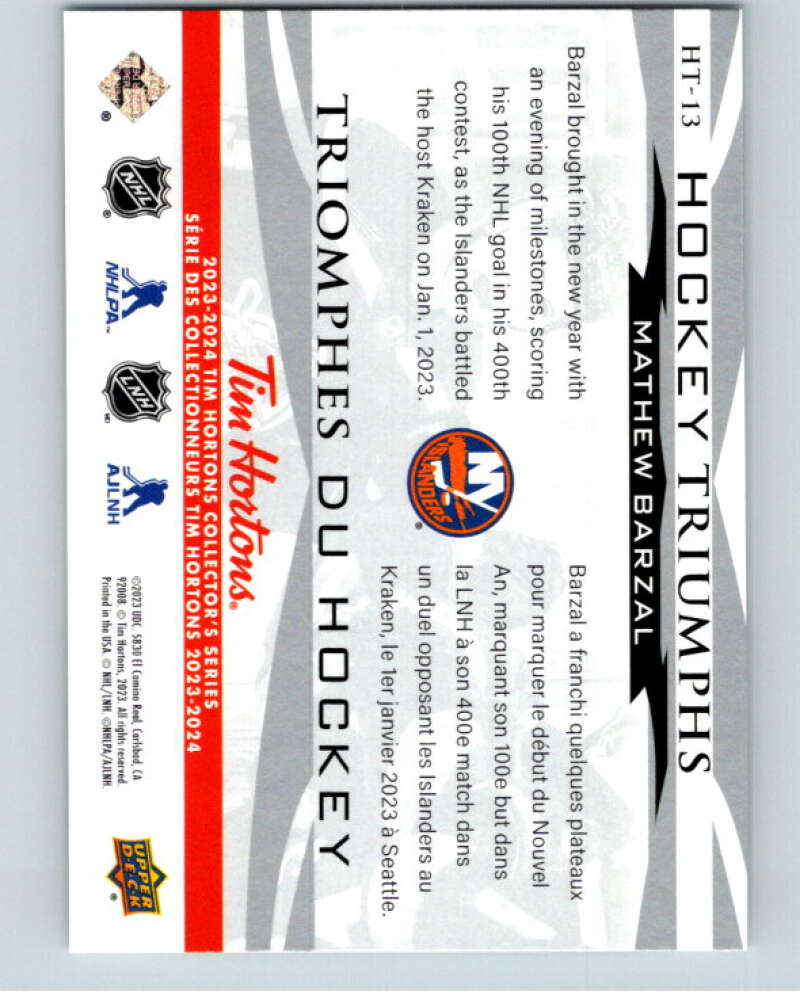 2023-24 UD Tim Hortons Hockey Triumphs #HT-13 Mathew Barzal New York V96398 Image 2