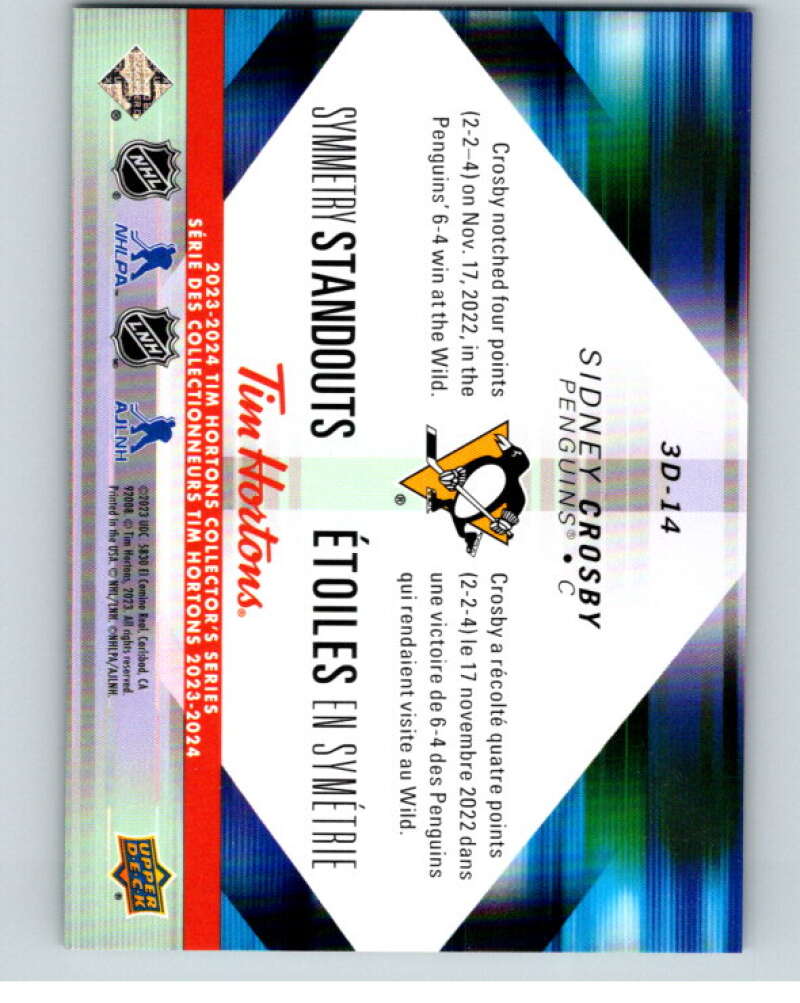 2023-24 UD Tim Hortons Symmetry Standouts #3D-14 Sidney Crosby V96417 Image 2