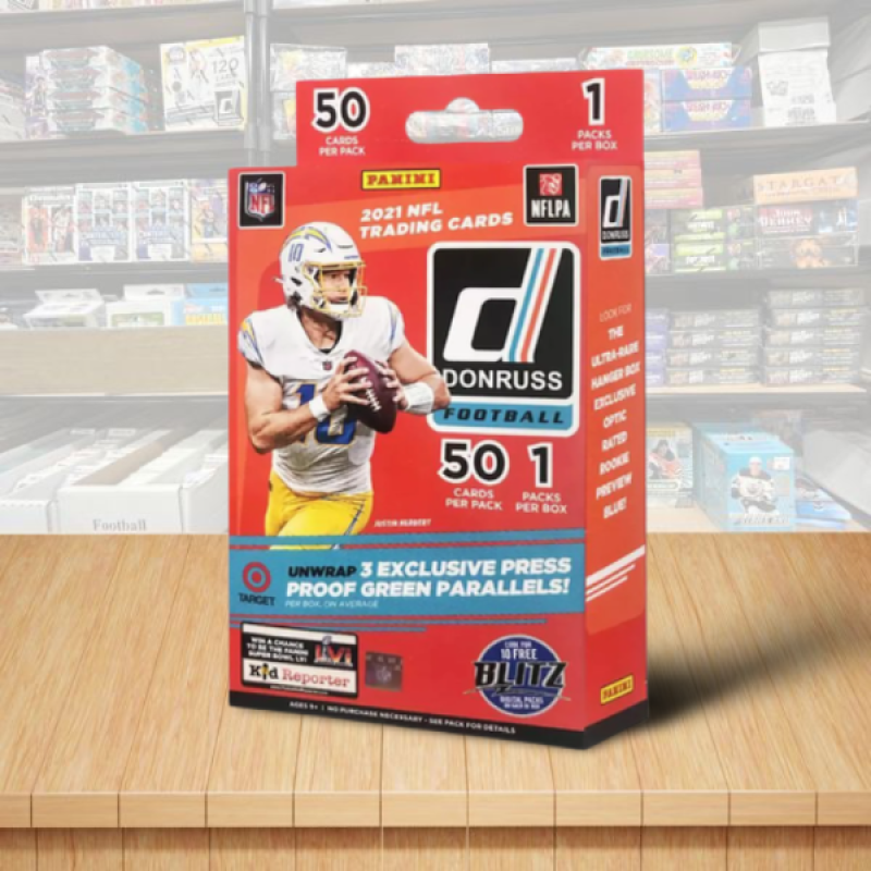 2021 Panini Donruss Football Hanger Box (Press Proof Green Parallels!) 50 cards Image 1