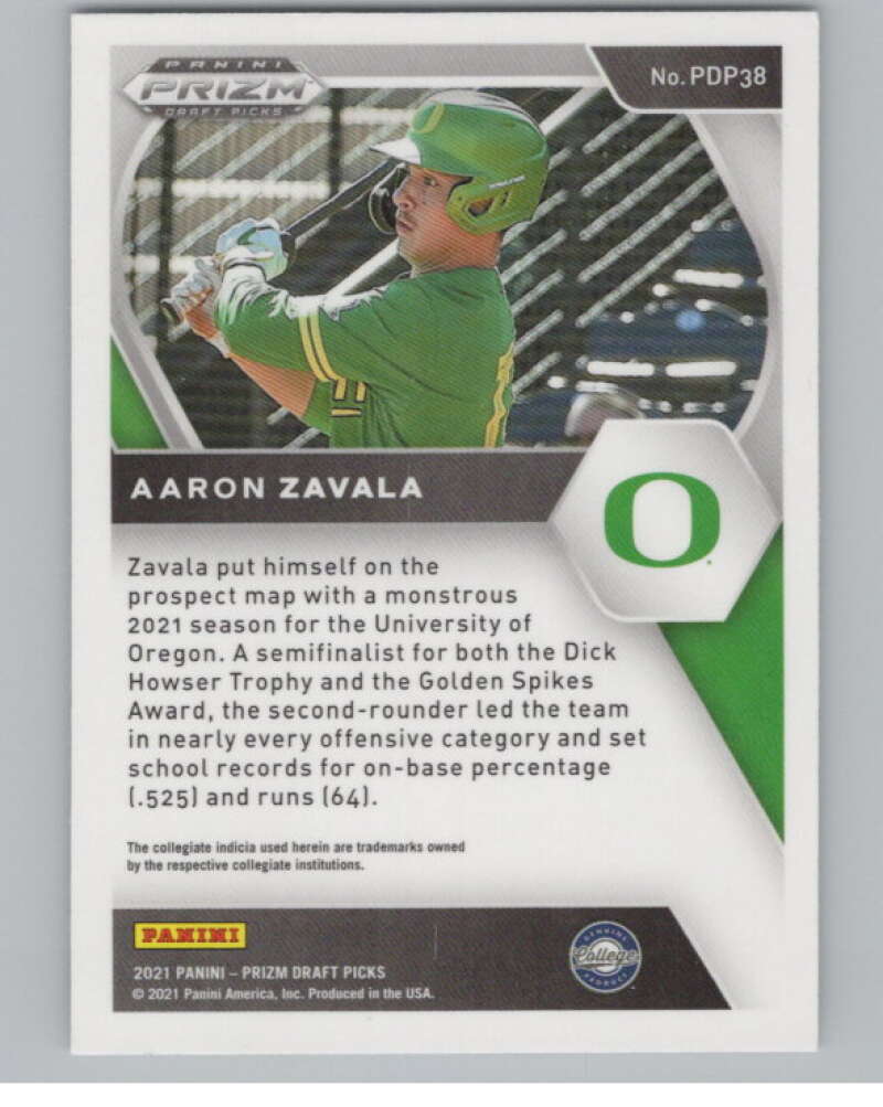 2021 Panini Prizm Draft Picks Baseball #38 Aaron Zavala Texas Rangers V97268 Image 2