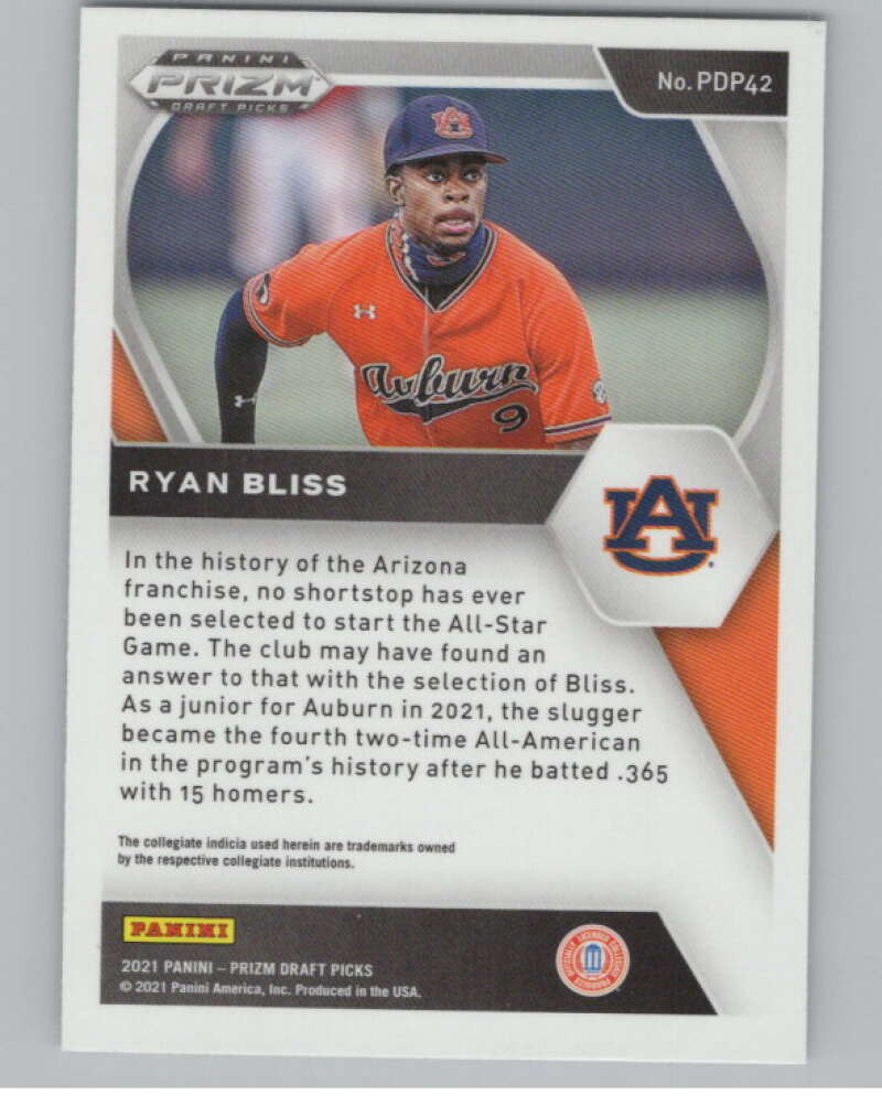 2021 Panini Prizm Draft Picks Baseball #42 Ryan Bliss Auburn Tigers V97269 Image 2