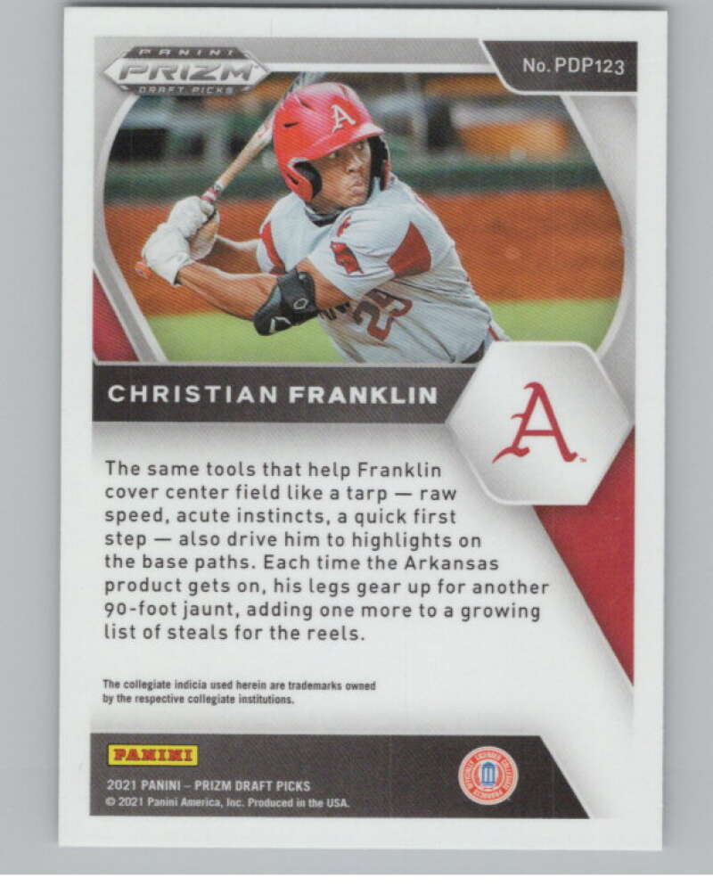 2021 Panini Prizm Draft Picks Baseball #123 Christian Franklin Arkansas V97282 Image 2