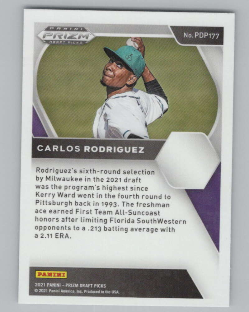 2021 Panini Prizm Draft Picks Baseball #177 Carlos Rodriguez Florida V97290 Image 2