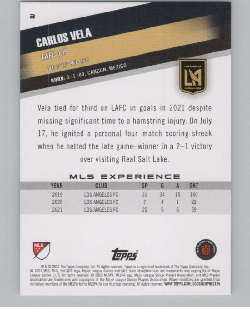 2022 Topps MLS Soccer #2 Carlos Vela Los Angeles FC V97484 Image 2