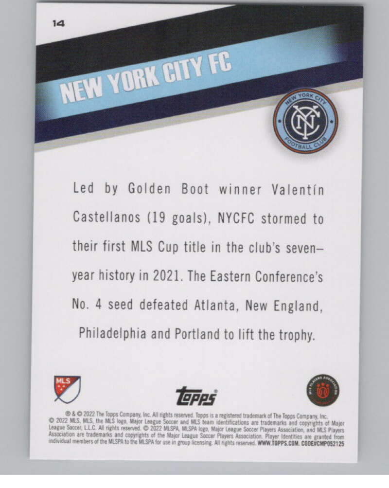 2022 Topps MLS Soccer #14 New York City FC New York City FC V97513 Image 2