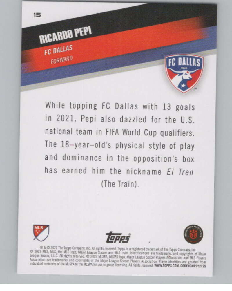 2022 Topps MLS Soccer #15 Ricardo Pepi FC Dallas V97518 Image 2