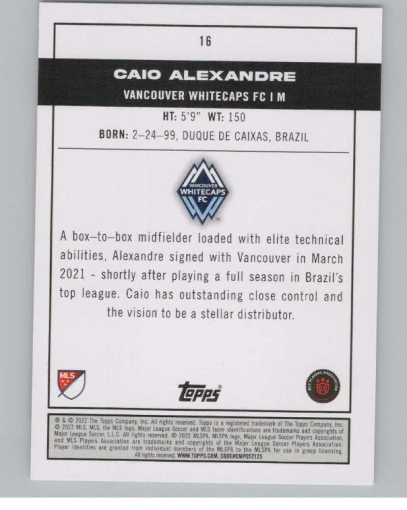 2022 Topps MLS Soccer #16 Caio Alexandre RC Rookie Vancouver V97520 Image 2