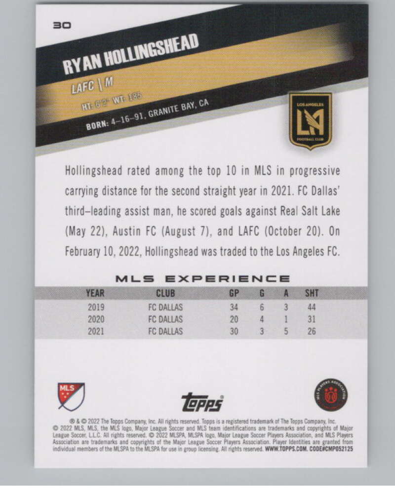 2022 Topps MLS Soccer #30 Ryan Hollingshead Los Angeles FC V97551 Image 2