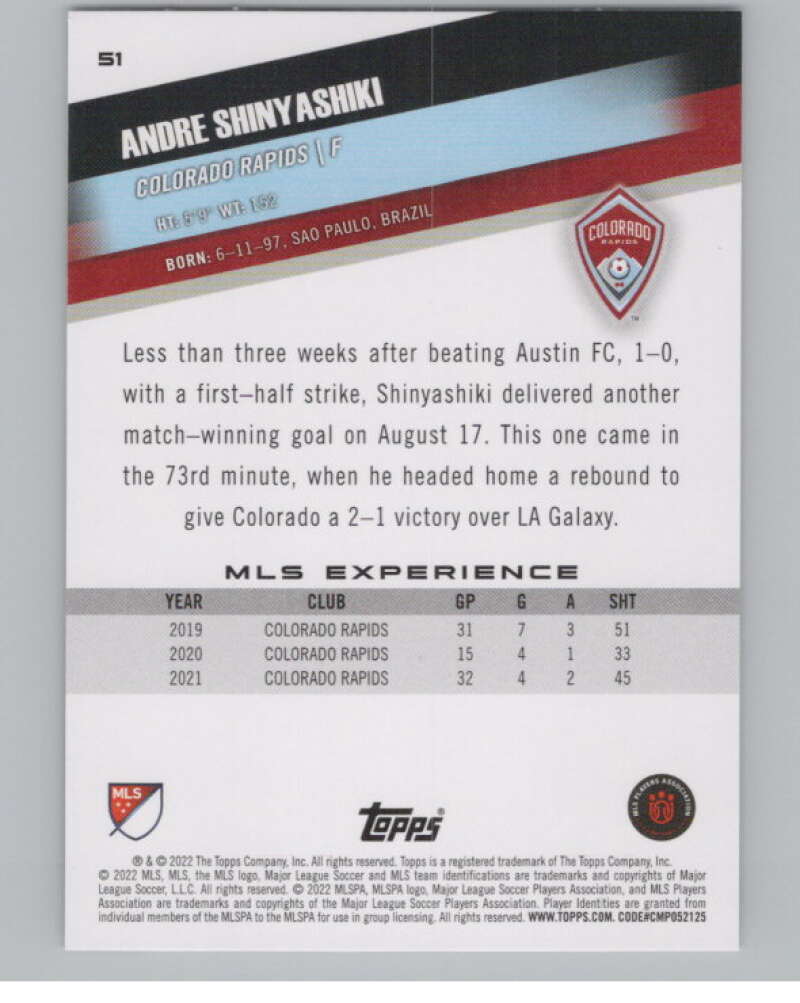 2022 Topps MLS Soccer #51 Andre Shinyashiki Colorado Rapids V97603 Image 2