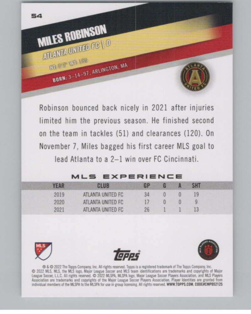 2022 Topps MLS Soccer #54 Miles Robinson Atlanta United FC V97611 Image 2