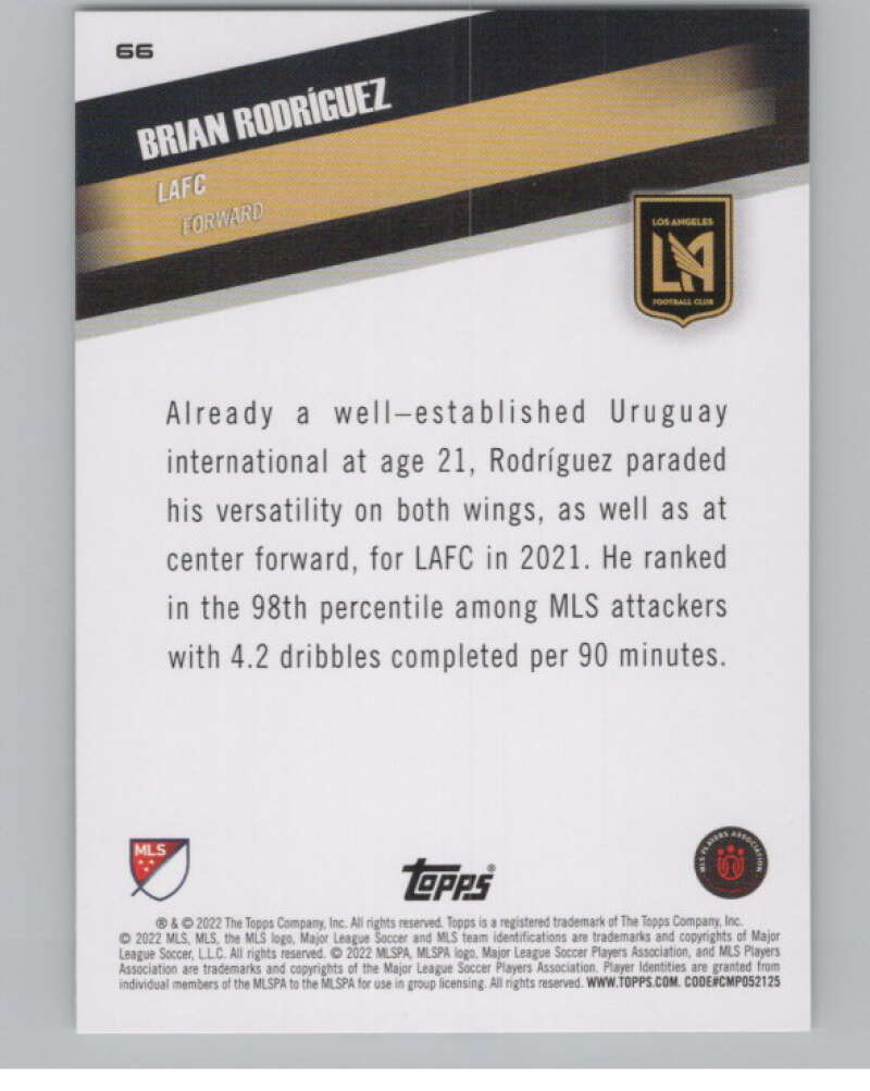 2022 Topps MLS Soccer #66 Brian Rodriguez Los Angeles FC V97638 Image 2