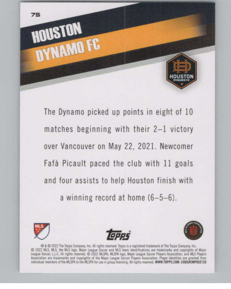 2022 Topps MLS Soccer #75 Houston Dynamo Houston Dynamo V97658 Image 2