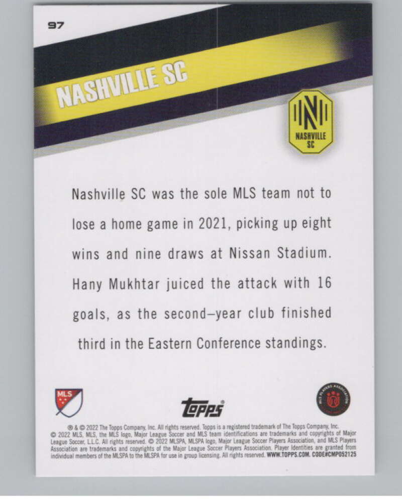 2022 Topps MLS Soccer #97 Nashville SC Nashville SC V97712 Image 2