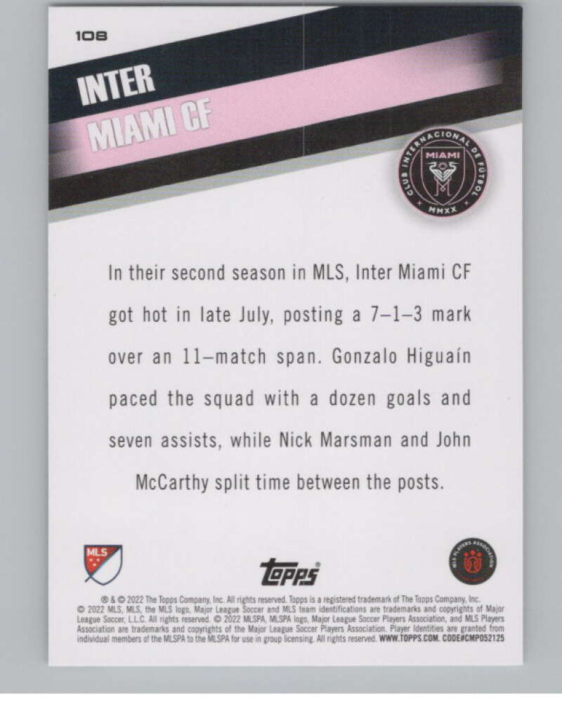 2022 Topps MLS Soccer #108 Inter Miami CF Inter Miami CF V97736 Image 2
