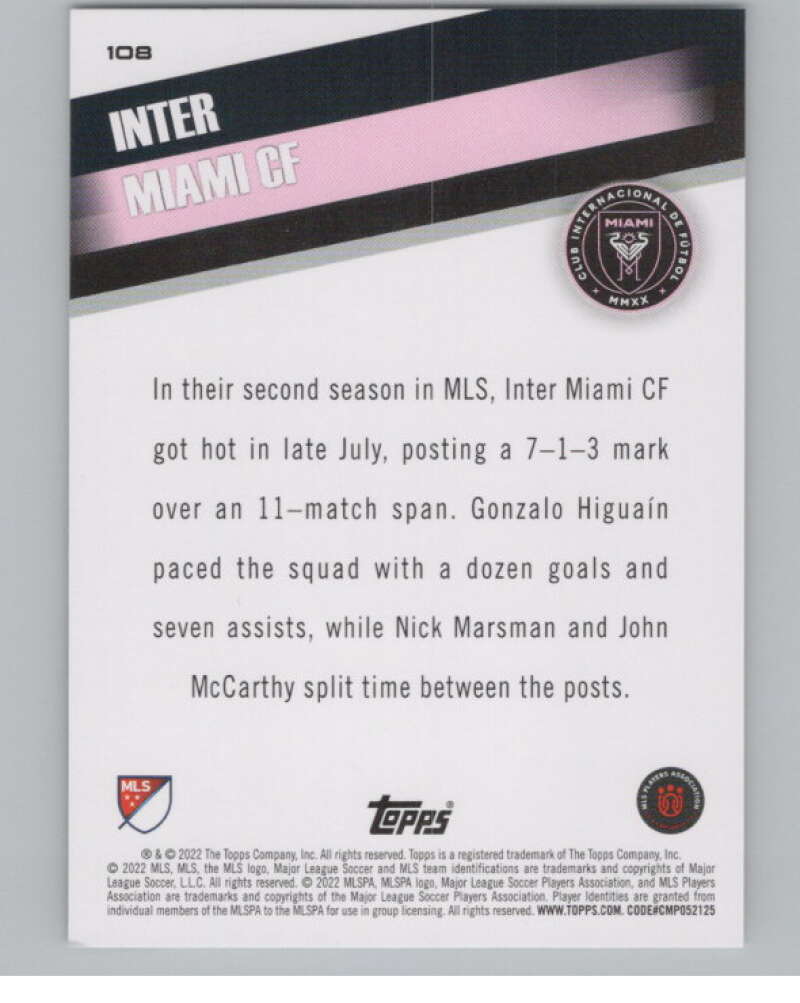2022 Topps MLS Soccer #108 Inter Miami CF Inter Miami CF V97738 Image 2