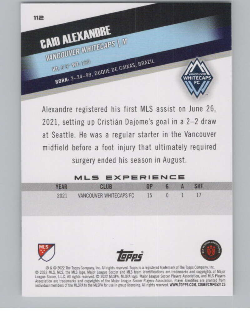 2022 Topps MLS Soccer #112 Caio Alexandre RC Rookie Vancouver V97750 Image 2