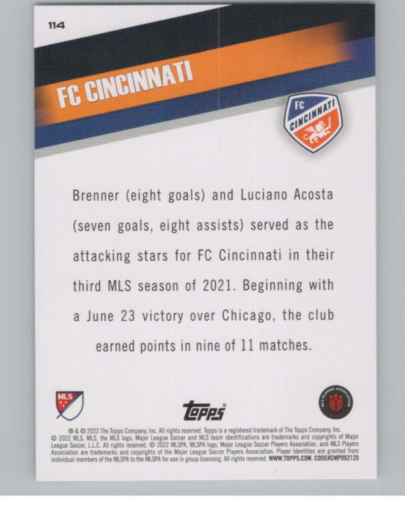 2022 Topps MLS Soccer #114 FC Cincinnati FC Cincinnati V97752 Image 2
