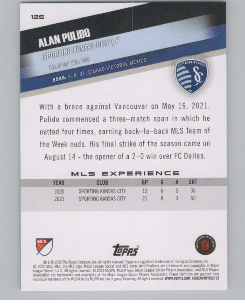 2022 Topps MLS Soccer #126 Alan Pulido Sporting Kansas City V97784 Image 2