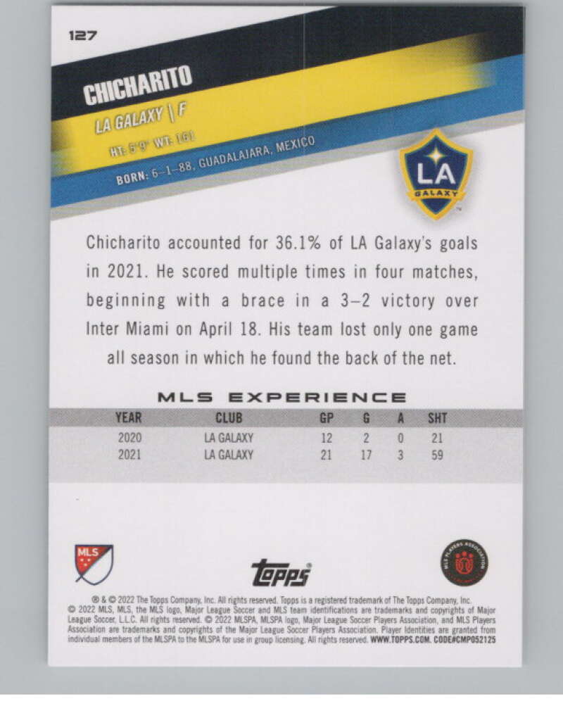 2022 Topps MLS Soccer #127 Chicharito Los Angeles Galaxy V97787 Image 2