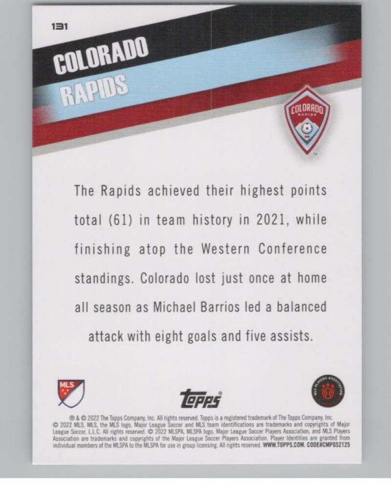 2022 Topps MLS Soccer #131 Colorado Rapids Colorado Rapids V97799 Image 2