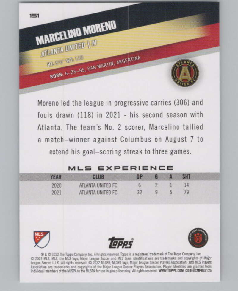 2022 Topps MLS Soccer #151 Marcelino Moreno Atlanta United V97847 Image 2