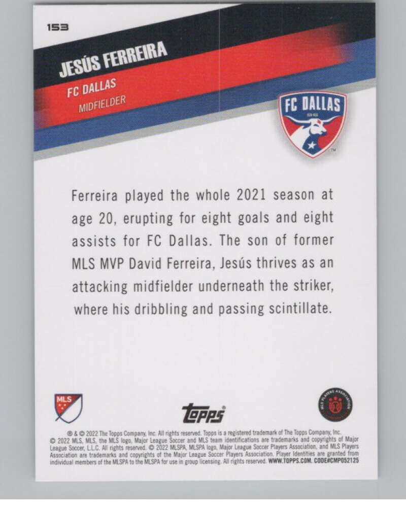 2022 Topps MLS Soccer #153 Jesus Ferreira FC Dallas V97851 Image 2