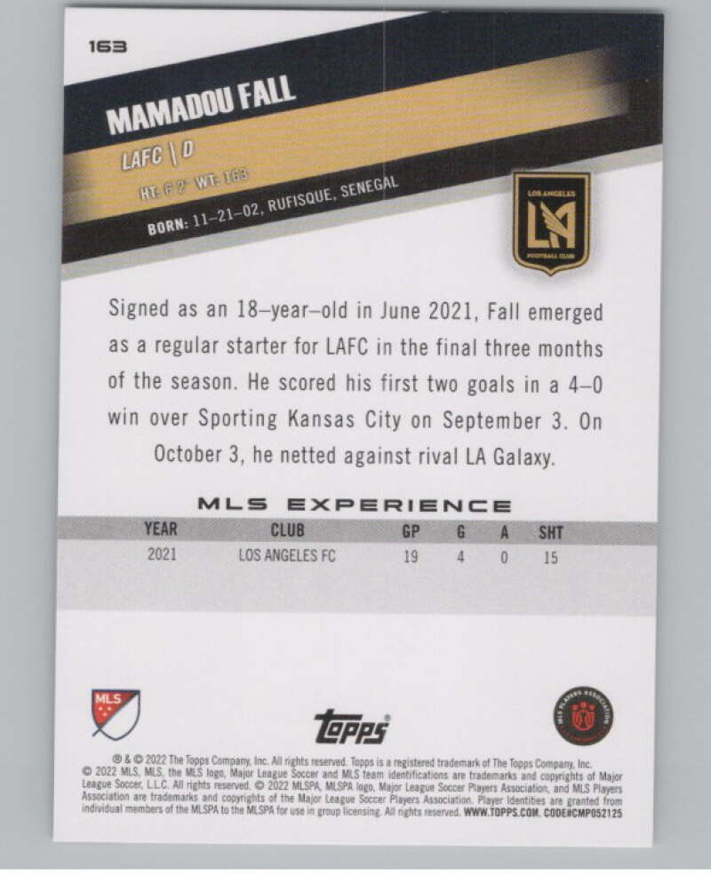 2022 Topps MLS Soccer #163 Mamadou Fall Los Angeles FC V97874 Image 2