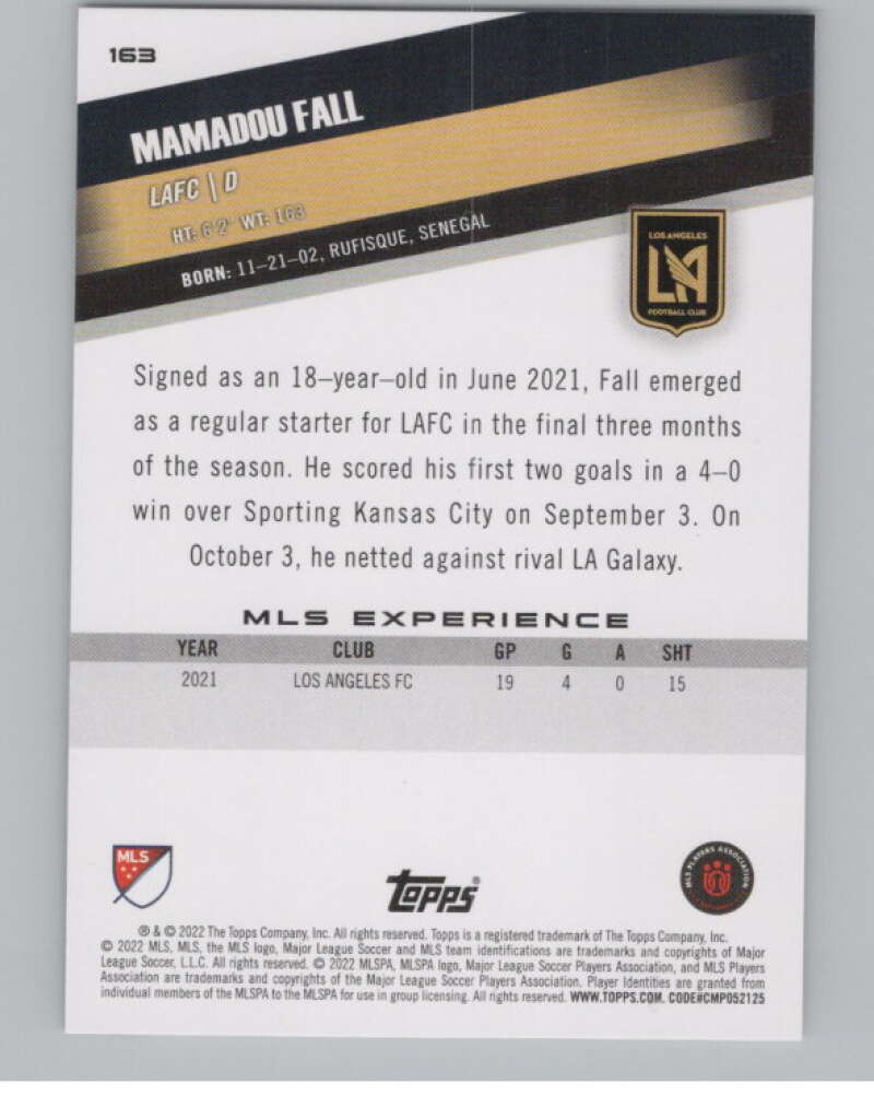 2022 Topps MLS Soccer #163 Mamadou Fall Los Angeles FC V97875 Image 2